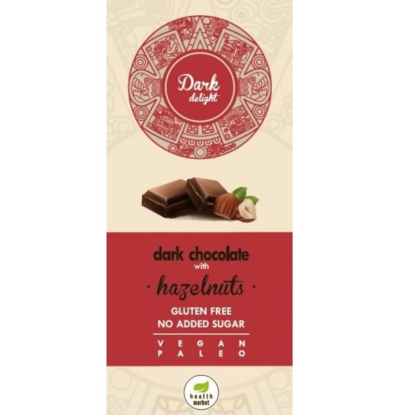 Health Market Dark Delight Étcsokoládé egész mogyoróval, édesítőszerekkel 80g